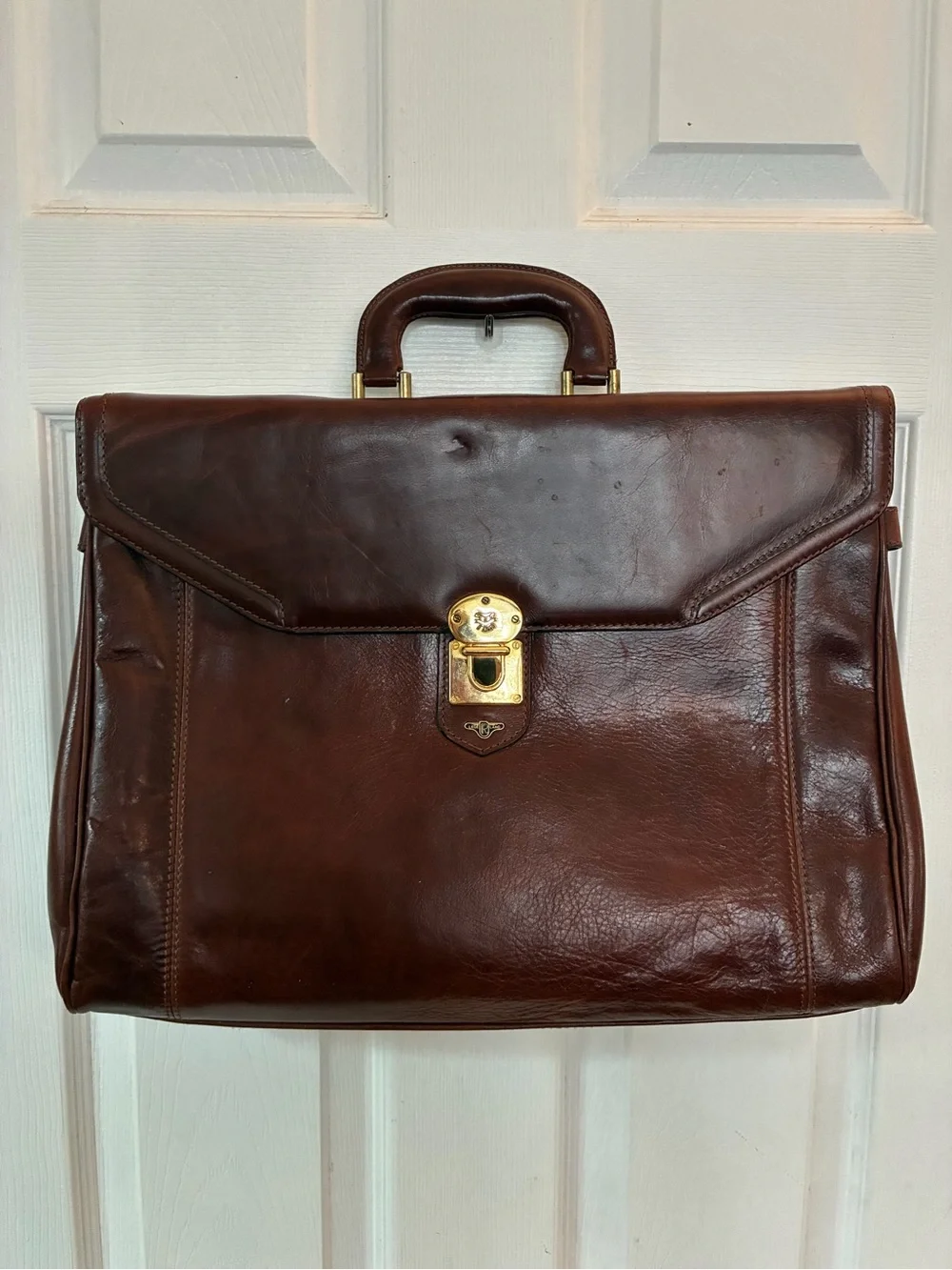 Vintage Leder Land Brown Leather Briefcase Executive Flapover Attache Bag